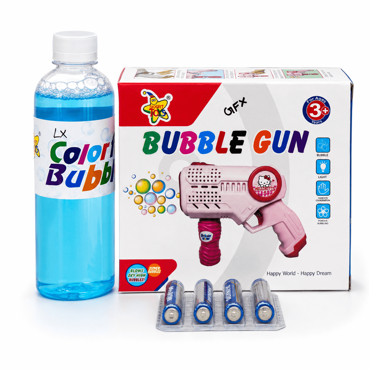 Bubble Gun Toy Combo Pack — ৫০০ml বাবল লিকুইড ও ৪টি ব্যাটারি ফ্রি